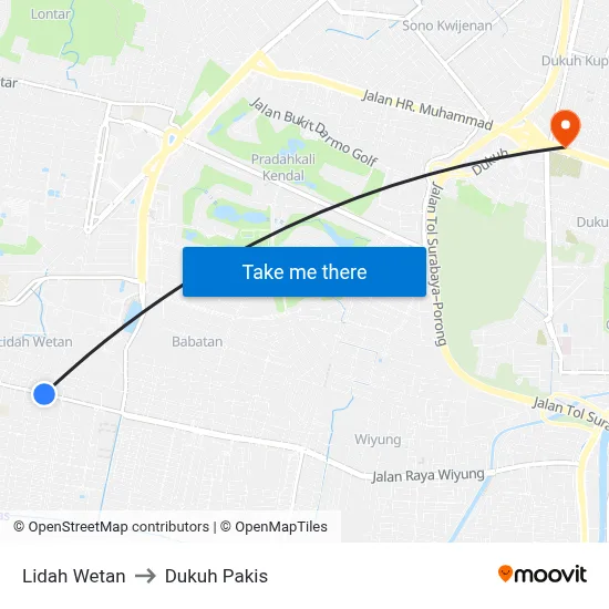 Lidah Wetan to Dukuh Pakis map