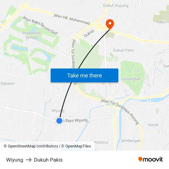 Wiyung to Dukuh Pakis map