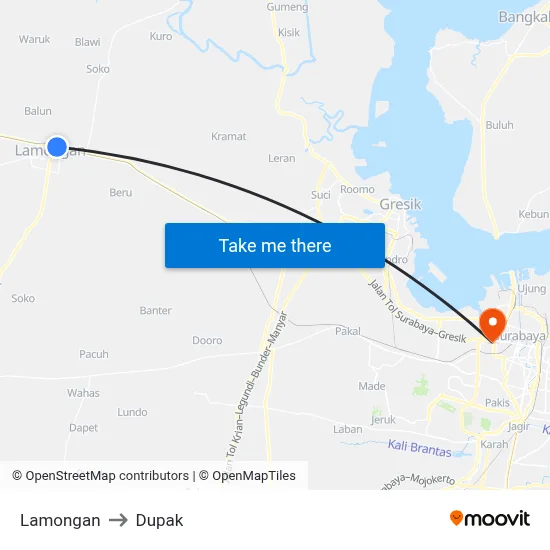 Lamongan to Dupak map