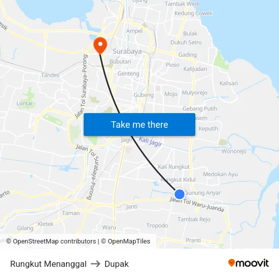 Rungkut Menanggal to Dupak map