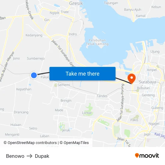 Benowo to Dupak map