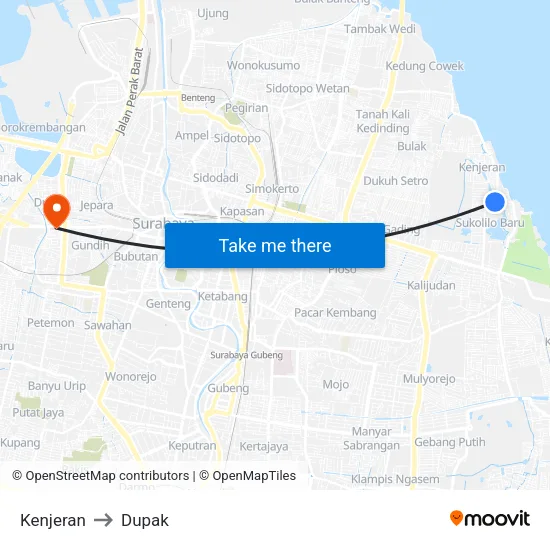 Kenjeran to Dupak map