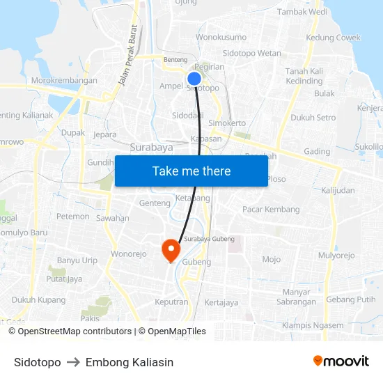 Sidotopo to Embong Kaliasin map