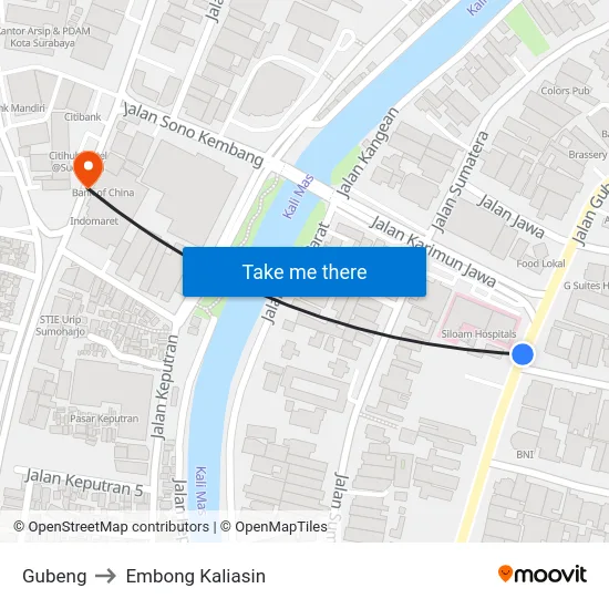 Gubeng to Embong Kaliasin map