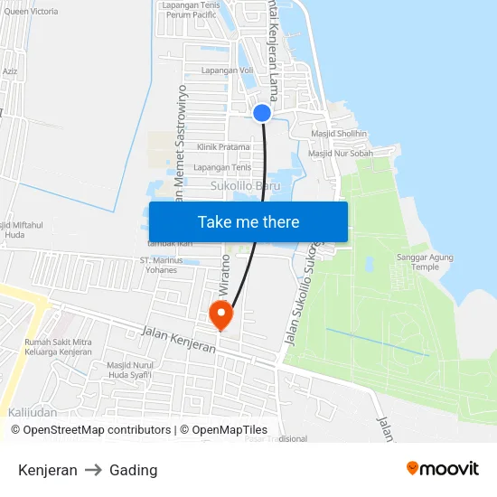 Kenjeran to Gading map