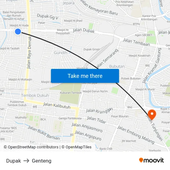 Dupak to Genteng map