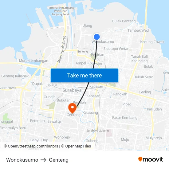 Wonokusumo to Genteng map