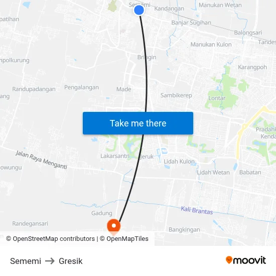 Sememi to Gresik map