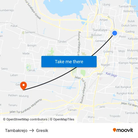 Tambakrejo to Gresik map