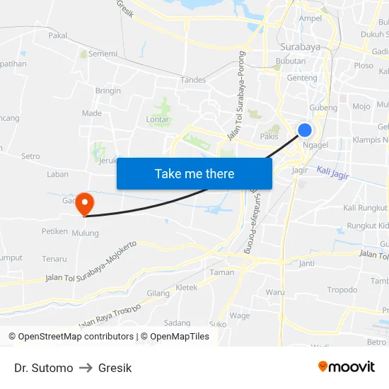 Dr. Sutomo to Gresik map