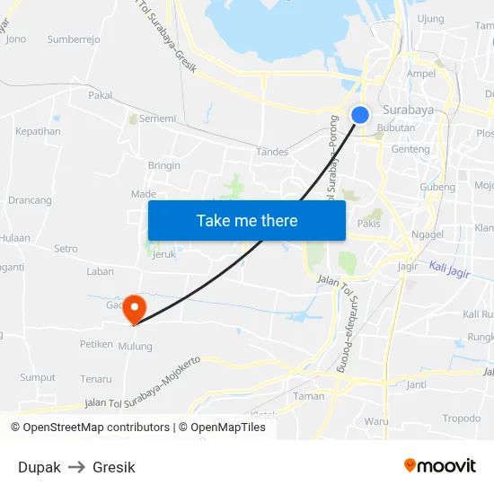 Dupak to Gresik map