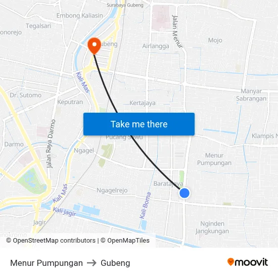 Menur Pumpungan to Gubeng map
