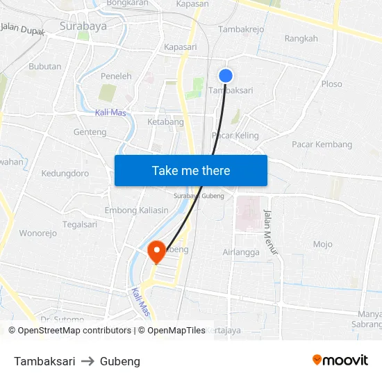 Tambaksari to Gubeng map