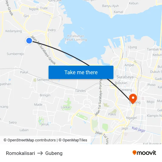 Romokalisari to Gubeng map