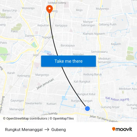 Rungkut Menanggal to Gubeng map