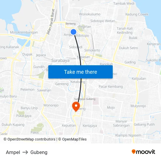 Ampel to Gubeng map