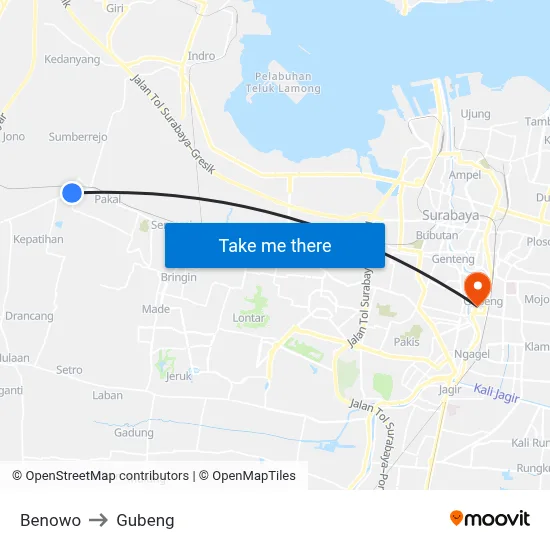 Benowo to Gubeng map