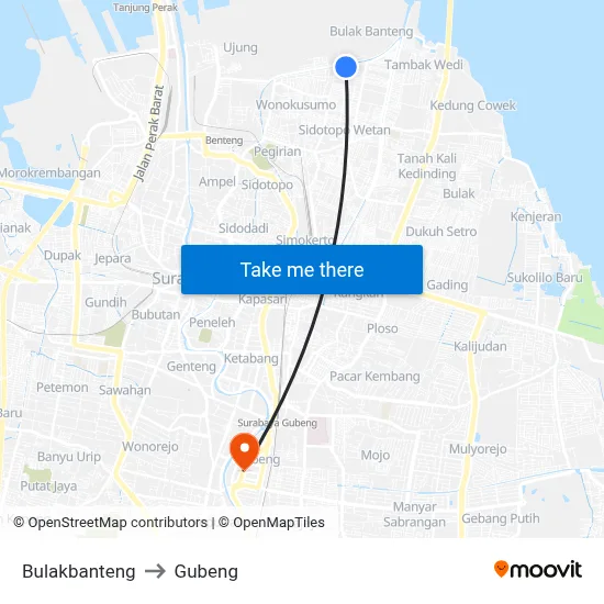 Bulakbanteng to Gubeng map