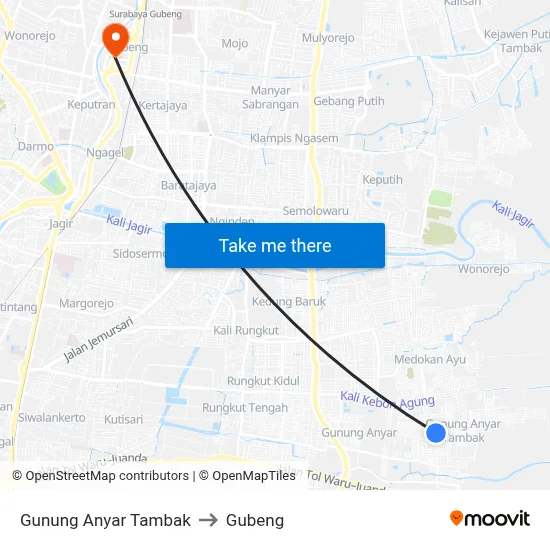 Gunung Anyar Tambak to Gubeng map