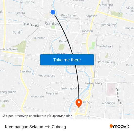 Krembangan Selatan to Gubeng map