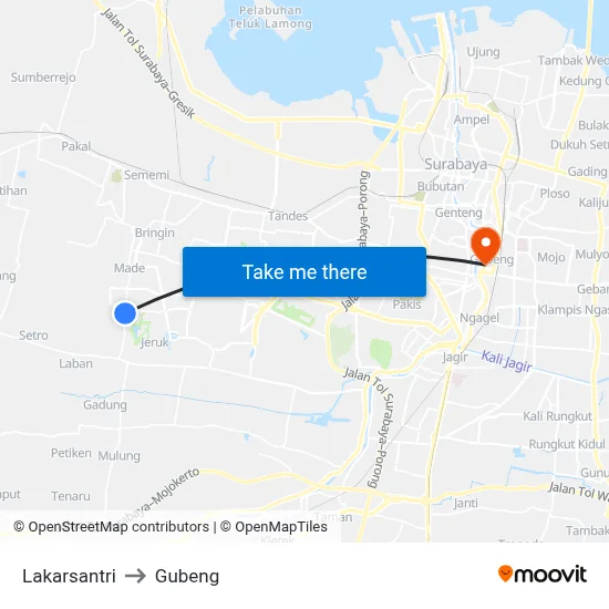 Lakarsantri to Gubeng map