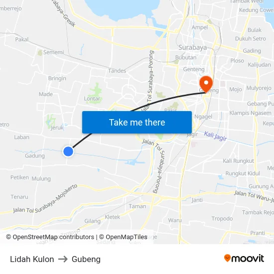 Lidah Kulon to Gubeng map