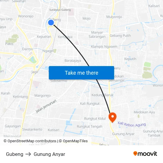 Gubeng to Gunung Anyar map