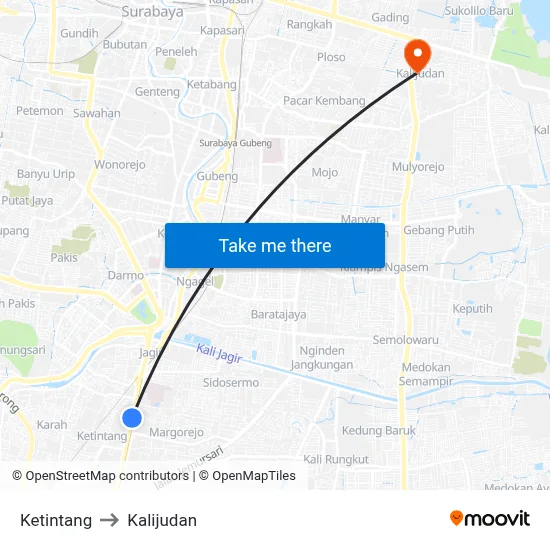 Ketintang to Kalijudan map