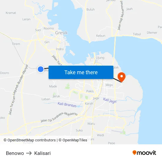 Benowo to Kalisari map