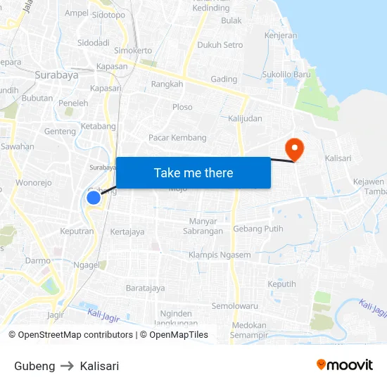 Gubeng to Kalisari map