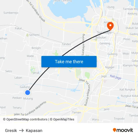 Gresik to Kapasan map