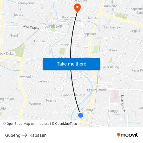 Gubeng to Kapasan map