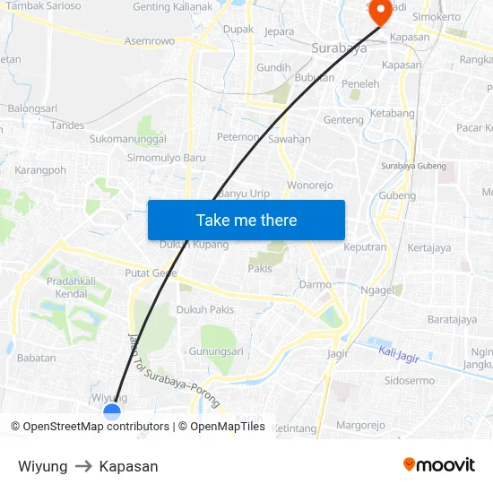 Wiyung to Kapasan map