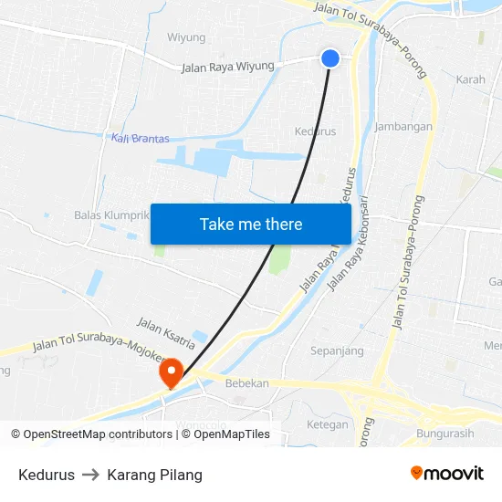 Kedurus to Karang Pilang map