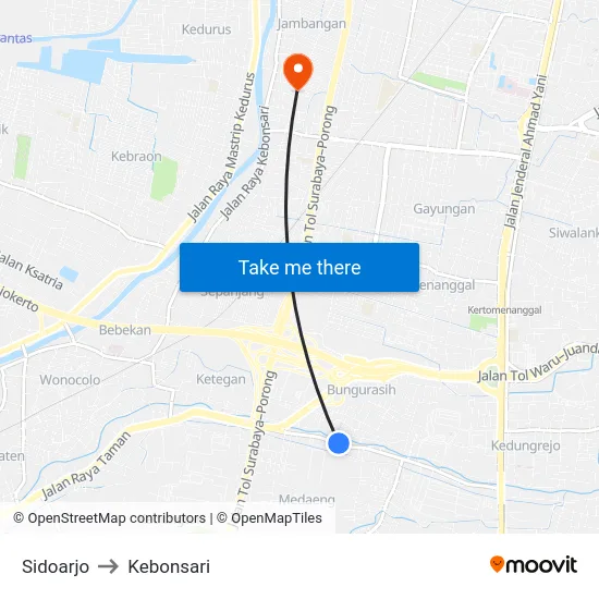 Sidoarjo to Kebonsari map