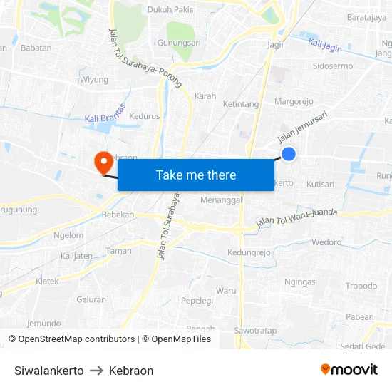 Siwalankerto to Kebraon map