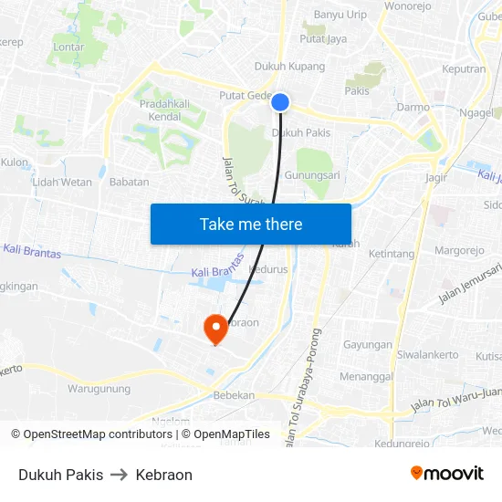 Dukuh Pakis to Kebraon map