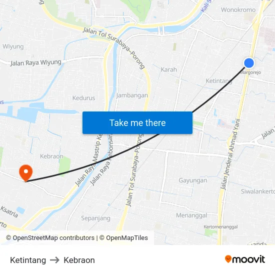 Ketintang to Kebraon map