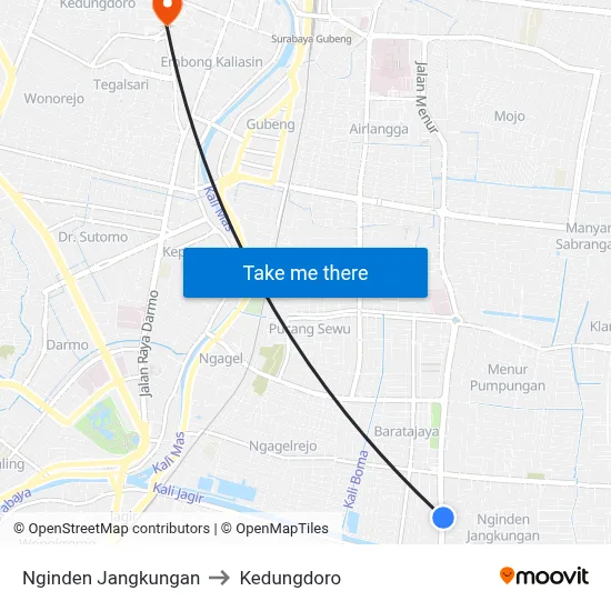 Nginden Jangkungan to Kedungdoro map