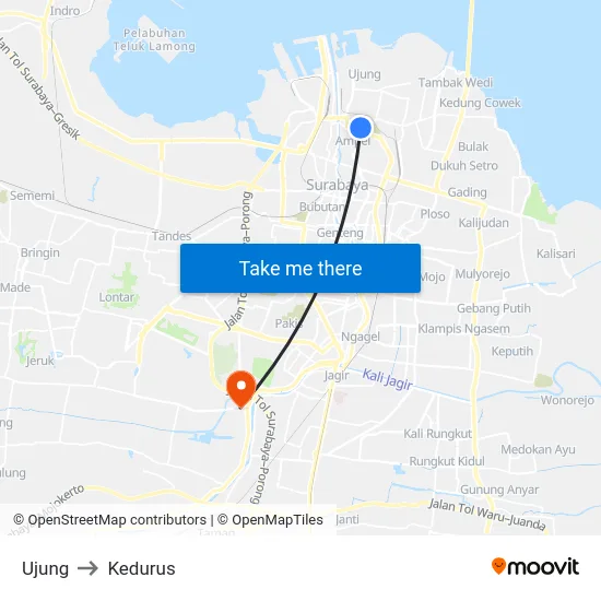 Ujung to Kedurus map