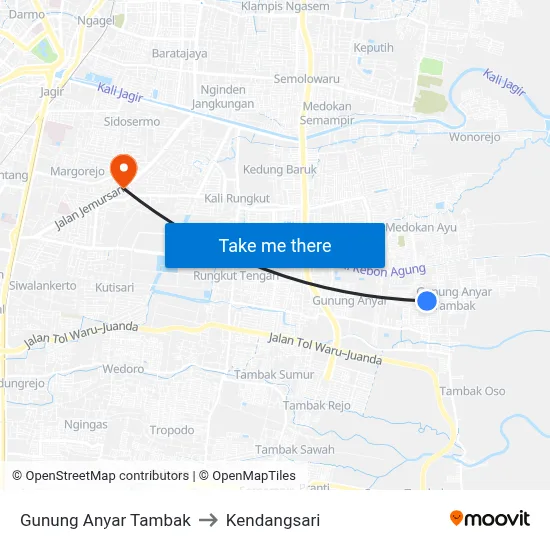 Gunung Anyar Tambak to Kendangsari map