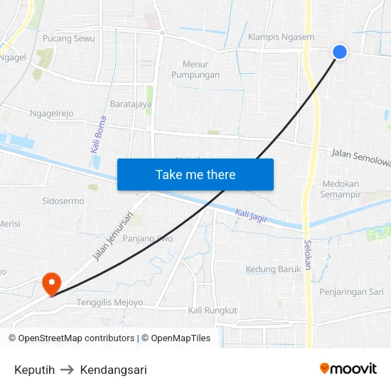 Keputih to Kendangsari map