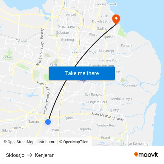 Sidoarjo to Kenjeran map