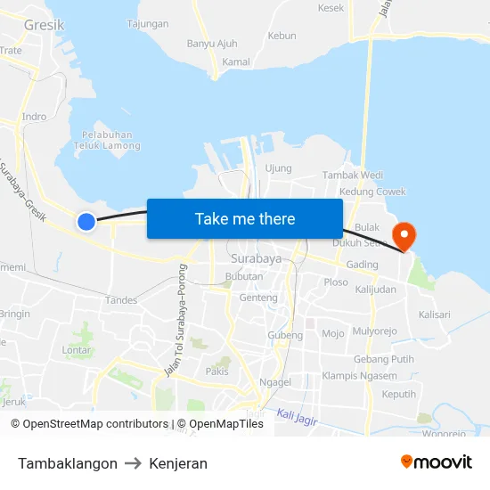 Tambaklangon to Kenjeran map