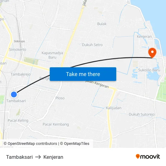 Tambaksari to Kenjeran map