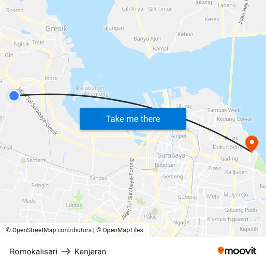 Romokalisari to Kenjeran map