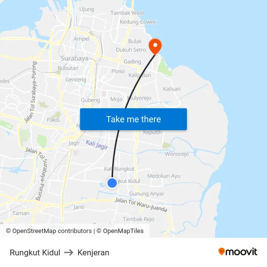 Rungkut Kidul to Kenjeran map