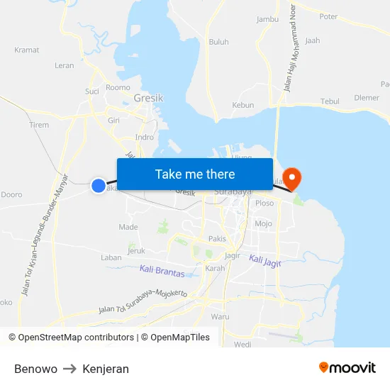 Benowo to Kenjeran map