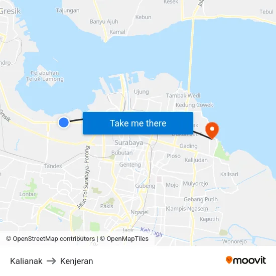 Kalianak to Kenjeran map