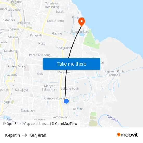 Keputih to Kenjeran map